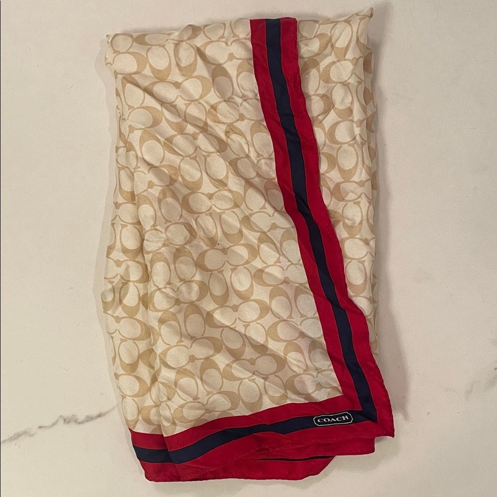 Coach Tan and Red Patterned Scarf